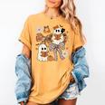 Ghost Reading Books Halloween Bow Spooky Teacher Student Women's Comfort Colors T-Shirt Mustard