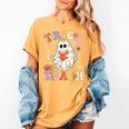Groovy Halloween Trick Or Teach Retro Floral Ghost Teacher Women's Comfort Colors T-Shirt Mustard