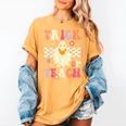 Groovy Teacher Halloween Retro Trick Or Teach Floral Ghost Women's Comfort Colors T-Shirt Mustard Groovy Teacher Halloween Retro Trick Or Teach Floral Ghost Women's Comfort Colors T-Shirt Mustard