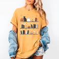 Halloween Library Ghost Books Teacher Spooky Trick Or Teach Women's Comfort Colors T-Shirt Mustard