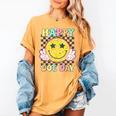 Happy Dot Day Hippie Flowers Smile Face Groovy Teacher Kids Women's Comfort Colors T-Shirt Mustard