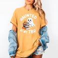 Haunted By My TBR Cute Ghost Book Reading Teacher Halloween Women's Comfort Colors T-Shirt Mustard