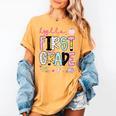 Hello First Grade Teacher Coquette Pencil Bow Back To School Women's Comfort Colors T-Shirt Mustard
