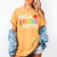 Hello Kindergarten Team Kinder Back To School Teacher Kids Women's Comfort Colors T-Shirt Mustard Hello Kindergarten Team Kinder Back To School Teacher Kids Women's Comfort Colors T-Shirt Mustard