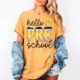 Hello Pre-K Preschool Back To School First Day Teacher Kids Women's Comfort Colors T-Shirt Mustard
