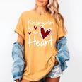 Kindergarten Has My Heart Buffalo Print Teacher Valentine Women's Comfort Colors T-Shirt Mustard