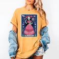 La Maestra Halloween Mexican Bingo Card Teacher Lottery Card Women's Comfort Colors T-Shirt Mustard