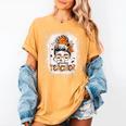 Messy Bun Spooky Teacher Bleached Halloween Teachers Women's Comfort Colors T-Shirt Mustard Messy Bun Spooky Teacher Bleached Halloween Teachers Women's Comfort Colors T-Shirt Mustard