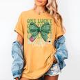 One Lucky Teacher Coquette Bow St Patricks Day Teacher Women's Comfort Colors T-Shirt Mustard