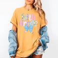 Preppy Fifth Grade Teacher Blue Floral Coquette Pencil Bow Women's Comfort Colors T-Shirt Mustard