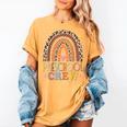 Preschool Crew Cute Leopard Rainbow Back To School Teachers Women's Comfort Colors T-Shirt Mustard