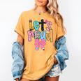 Lets Read Reading Teacher Back To School Literacy Pencil Bow Women's Comfort Colors T-Shirt Mustard