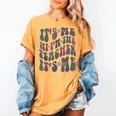 Retro IT'S ME Hi I'm The TEACHER Groovy Testing Squad Pink Women's Comfort Colors T-Shirt Mustard