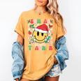 Santas Favorite Teacher Retro Groovy Smile Face Christmas Women's Comfort Colors T-Shirt Mustard Santas Favorite Teacher Retro Groovy Smile Face Christmas Women's Comfort Colors T-Shirt Mustard