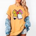 Student Teacher Coquette Bow Pencil Back To School First Day Women's Comfort Colors T-Shirt Mustard