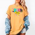 Teach Coquette Bow Teacher Back To School Happy First Day Women's Comfort Colors T-Shirt Mustard Teach Coquette Bow Teacher Back To School Happy First Day Women's Comfort Colors T-Shirt Mustard