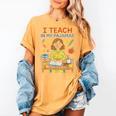 I Teach In My Pajamas Crayon Home School Teacher PJs Women's Comfort Colors T-Shirt Mustard