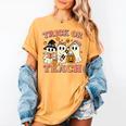 Teacher Halloween Trick Or Teach Cute Ghost Coffee Pumpkins Women's Comfort Colors T-Shirt Mustard