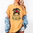 Teacher Life Messy Bun Glasses Leopard Sunflower Women's Comfort Colors T-Shirt Mustard Teacher Life Messy Bun Glasses Leopard Sunflower Women's Comfort Colors T-Shirt Mustard