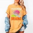 Teachers Love Brains Halloween 2025 Skeleton Costume Women's Comfort Colors T-Shirt Mustard Teachers Love Brains Halloween 2025 Skeleton Costume Women's Comfort Colors T-Shirt Mustard
