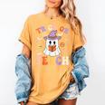 Trick Or Teach Teacher Groovy Ghost Halloween Teacher Women's Comfort Colors T-Shirt Mustard Trick Or Teach Teacher Groovy Ghost Halloween Teacher Women's Comfort Colors T-Shirt Mustard