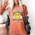 Happy Dot Day Hippie Flowers Smile Face Groovy Teacher Kids Women's Comfort Colors T-Shirt Yam