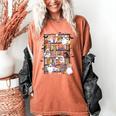 Teacher Library Ghost Reading Book Halloween Cat Women's Comfort Colors T-Shirt Yam