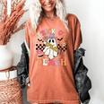 Trick Or Teach Groovy Teacher Halloween Retro Floral Ghost Women's Comfort Colors T-Shirt Yam