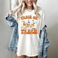 Teacher Halloween Trick Or Teach Retro Groovy Floral Ghost Women's Comfort Colors T-Shirt Ivory Teacher Halloween Trick Or Teach Retro Groovy Floral Ghost Women's Comfort Colors T-Shirt Ivory