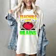 Teacher Teachers Love Brains Skeleton Hand Heart Halloween Women's Comfort Colors T-Shirt Ivory