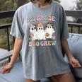 1st Grade Boo Crew Groovy Halloween Floral Ghost Kid Teacher Women's Comfort Colors T-Shirt Gray