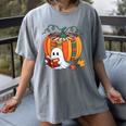 Fall Book Pumpkin Books Ghost Reading Halloween Teacher Women's Comfort Colors T-Shirt Gray Fall Book Pumpkin Books Ghost Reading Halloween Teacher Women's Comfort Colors T-Shirt Gray
