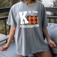 Fall Kindergarten Teacher K Is For Buffalo Plaid Pumpkin Women's Comfort Colors T-Shirt Gray