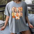 First Grade Fall Floral Coquette Bow Teachers Students Women's Comfort Colors T-Shirt Gray
