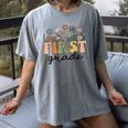First Grade Teacher Wildflower Back To School Floral Outfits Women's Comfort Colors T-Shirt Gray First Grade Teacher Wildflower Back To School Floral Outfits Women's Comfort Colors T-Shirt Gray
