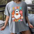 Groovy Halloween Trick Or Teach Retro Floral Ghost Teacher For Men Women Kids Women's Comfort Colors T-Shirt Gray