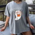 Halloween Cute Ghost Book Reading Teacher Women's Comfort Colors T-Shirt Gray Halloween Cute Ghost Book Reading Teacher Women's Comfort Colors T-Shirt Gray