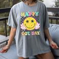 Happy Dot Day Hippie Flowers Smile Face Groovy Teacher Kids Women's Comfort Colors T-Shirt Gray