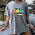 Happy Friyay Teacher School Friday Weekend Vibes Women's Comfort Colors T-Shirt Gray Happy Friyay Teacher School Friday Weekend Vibes Women's Comfort Colors T-Shirt Gray