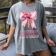 I'm Literally Just a Teacher Pencil Coquette Bow School Women's Comfort Colors T-Shirt Gray