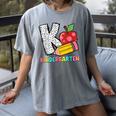 K Is For Kindergarten Teacher Pencil Apple Back To School Women's Comfort Colors T-Shirt Gray K Is For Kindergarten Teacher Pencil Apple Back To School Women's Comfort Colors T-Shirt Gray
