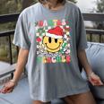 Santas Favorite Teacher Retro Groovy Smile Face Christmas Women's Comfort Colors T-Shirt Gray Santas Favorite Teacher Retro Groovy Smile Face Christmas Women's Comfort Colors T-Shirt Gray