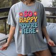 So Happy You’Re Here Groovy Retro Positivity Women Teacher Women's Comfort Colors T-Shirt Gray So Happy You’Re Here Groovy Retro Positivity Women Teacher Women's Comfort Colors T-Shirt Gray