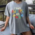 I Teach Awesome Kids Shirt Autism Special Education Teacher Women's Comfort Colors T-Shirt Gray