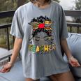 Teacher Life Messy Bun Glasses Leopard Sunflower Women's Comfort Colors T-Shirt Gray Teacher Life Messy Bun Glasses Leopard Sunflower Women's Comfort Colors T-Shirt Gray
