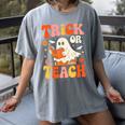 Trick Or Teach Halloween Shirt For Teacher Kids Floral Ghost Women's Comfort Colors T-Shirt Gray