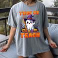 Trick Or Teach Teacher Halloween Ghost Pencil Floral Women's Comfort Colors T-Shirt Gray Trick Or Teach Teacher Halloween Ghost Pencil Floral Women's Comfort Colors T-Shirt Gray