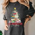 All Booked For Christmas Xmas Tree Teacher Holiday Pajamas Women's Comfort Colors T-Shirt Pepper