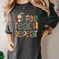 Coffee Teach Repeat Leopard Print Back To School Teachers Women's Comfort Colors T-Shirt Pepper