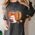 Fall Book Pumpkin Ghost Reading Books Halloween Teacher Women's Comfort Colors T-Shirt Pepper